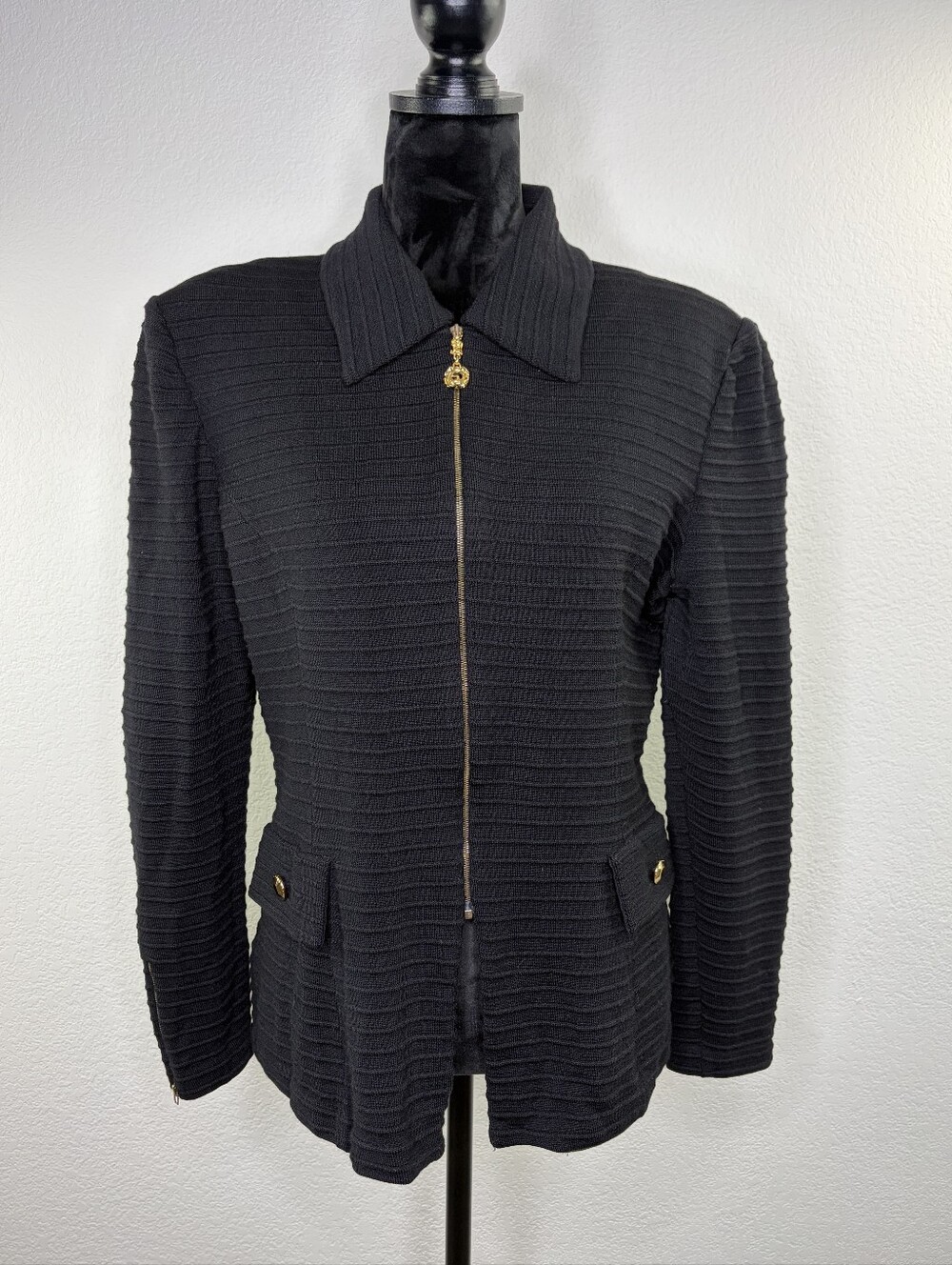 St. John Collection Ribbed Gold Zipper Jacket Blazer 10 - Picture 2 of 11